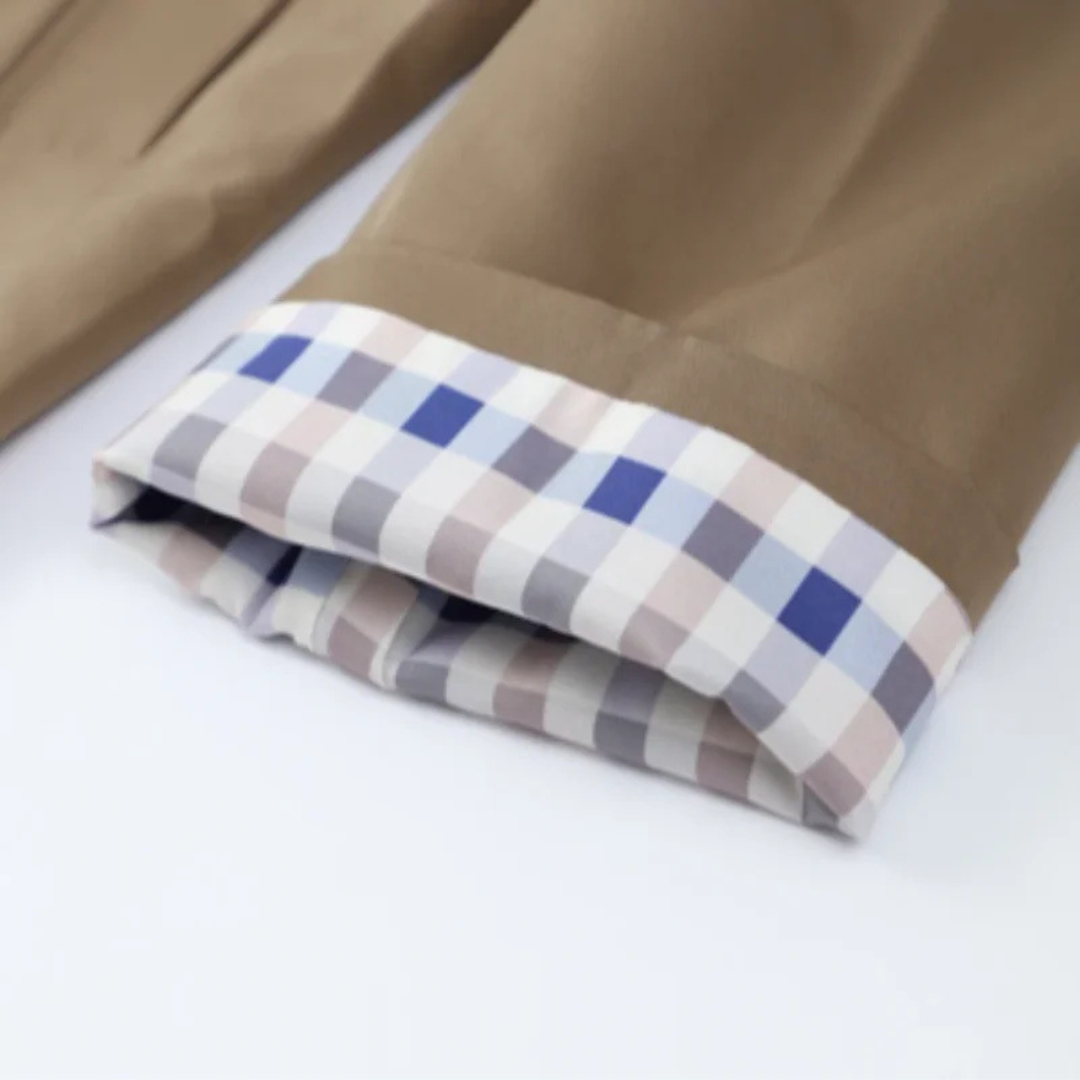 Check-Lined Single-Breasted Trench Coat