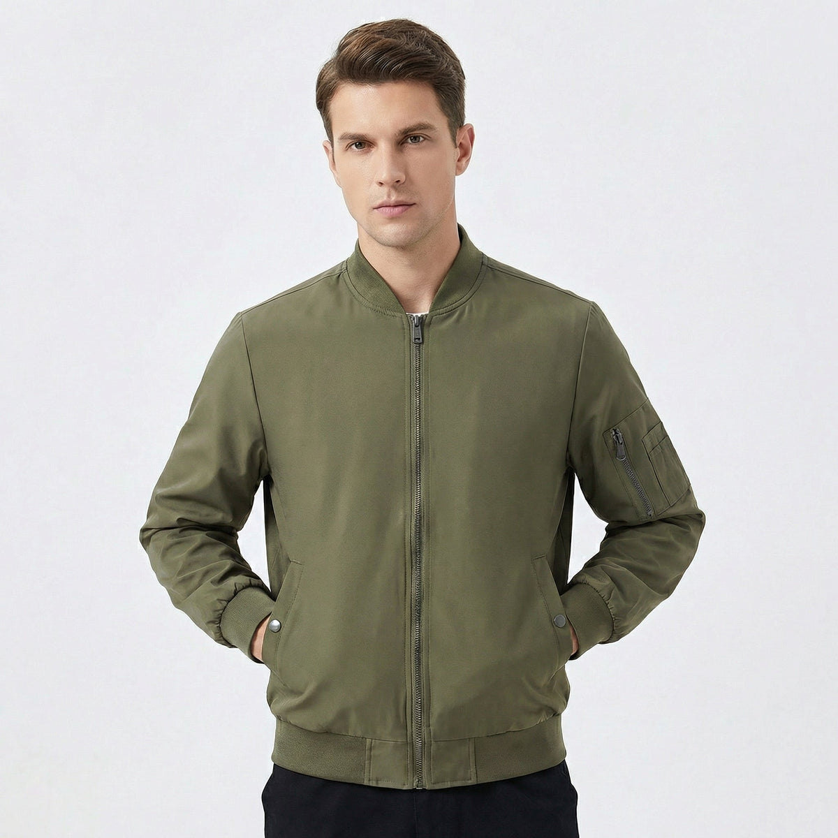 Men's Bomber Slim-Fit Lightweight Zip-Up Flight Winter Jacket