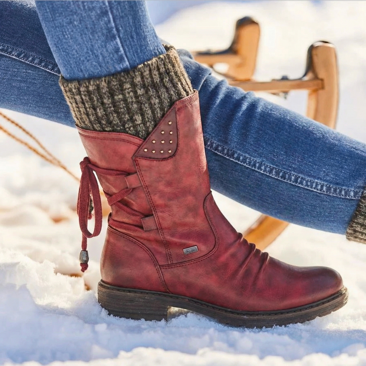 Women's Retro Vintage Buckle Strap Leather Ankle Winter Boots