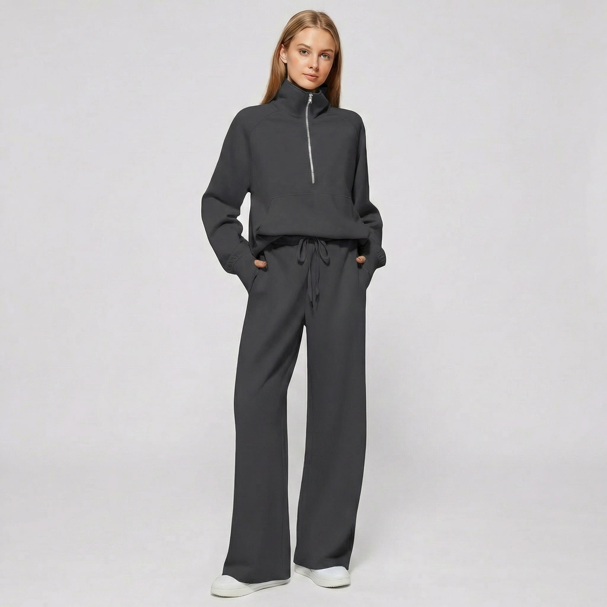 Women's Half-Zip Sweatshirt and Wide-Leg Pants Co-ord Winter Set