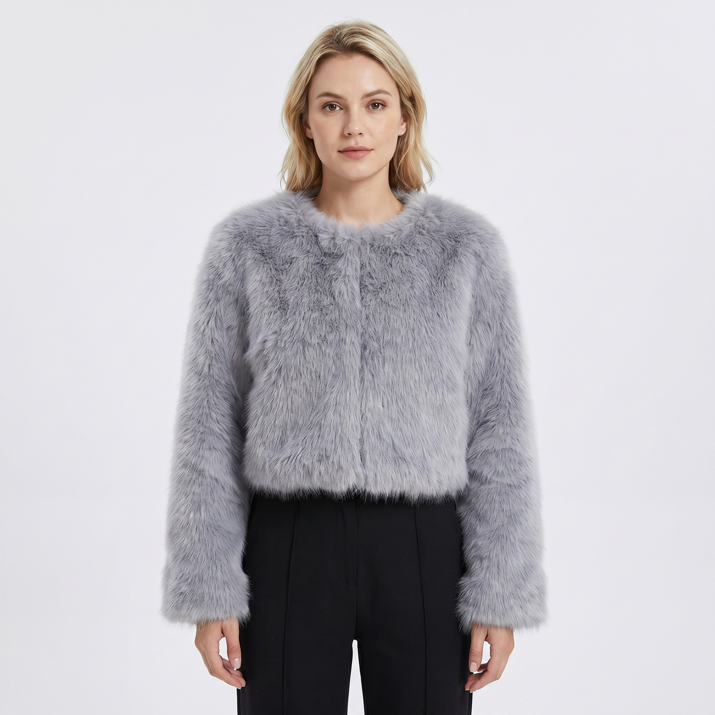 Womens Cropped Faux Fur Coat – Plush Open Front