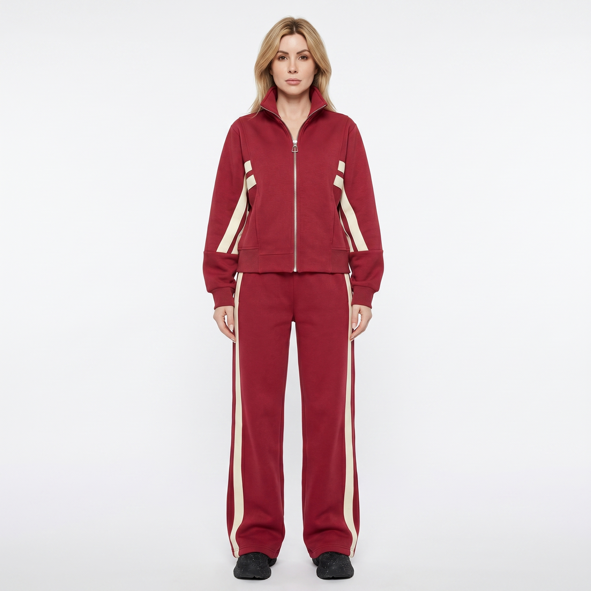 Women's Striped Tracksuit Set Zip-Up Jacket Wide-Leg Jogger Pants Two-Piece