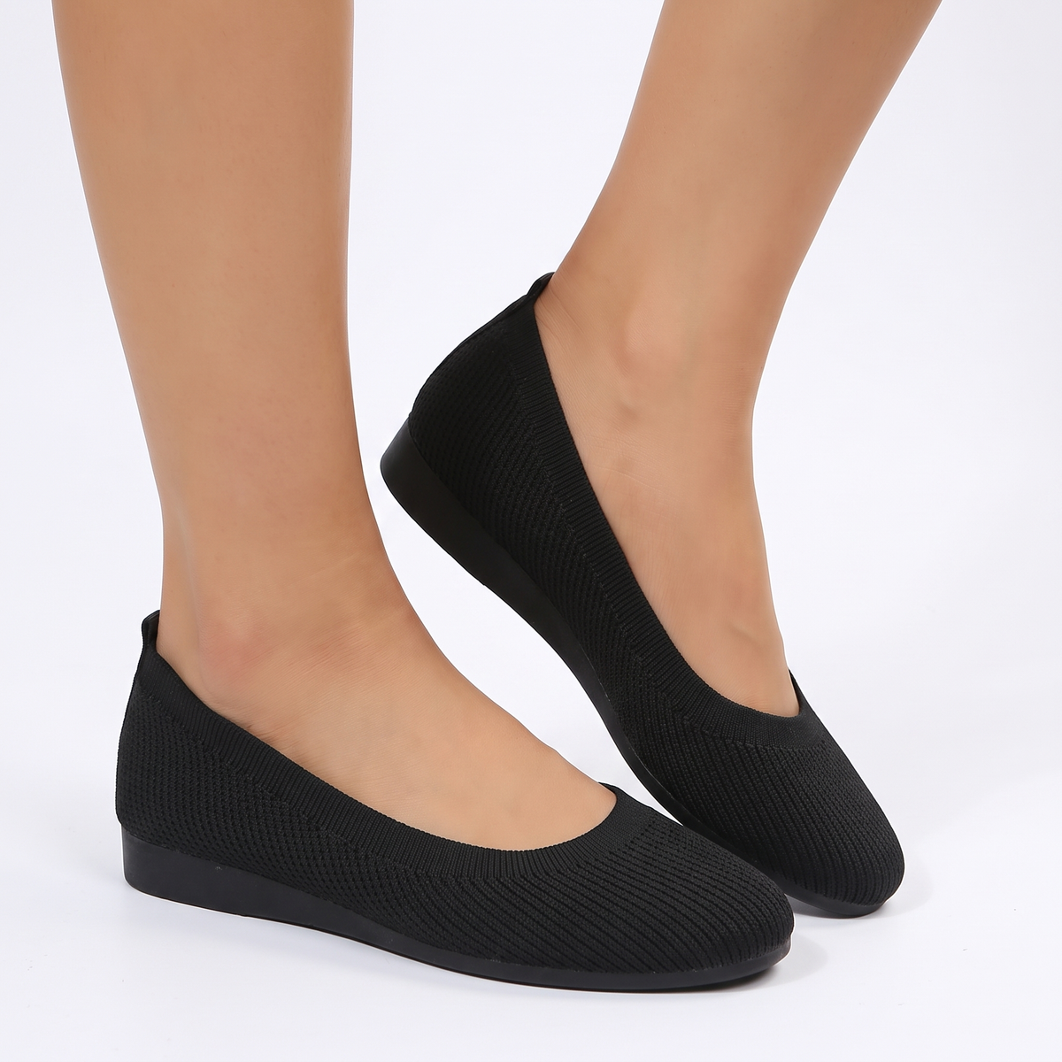 Women's Knit Ballet Flats Slip-On Comfort Flat Winter Shoes Breathable