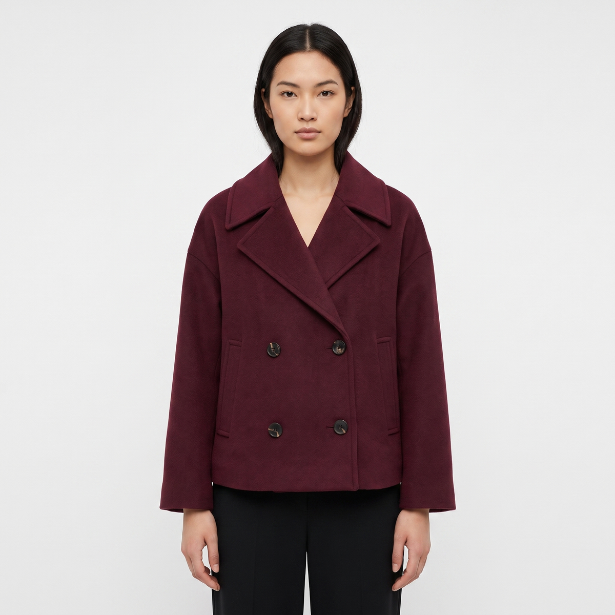 Women's Wool Blend Cropped Peacoat Oversized Double-Breasted Short Jacket