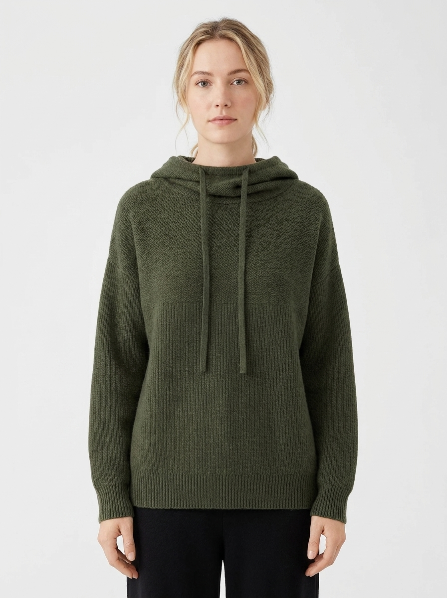 Women's Knit Hoodie Winter Sweater Drawstring Cowl-Neck Oversized