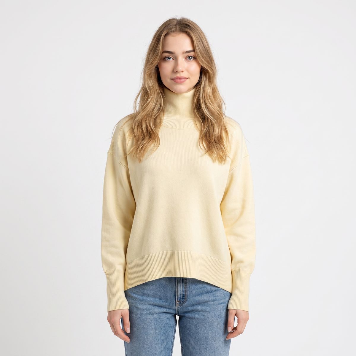 Women's Turtleneck Winter Sweater Short-Sleeve Oversized Knit Pullover