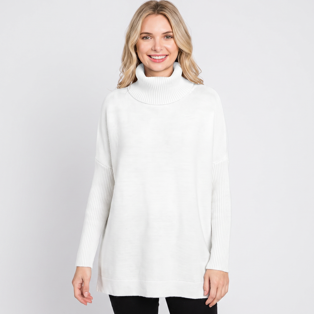 Women's Oversized Turtleneck Winter Sweater Long-Sleeve Side Slit Tunic