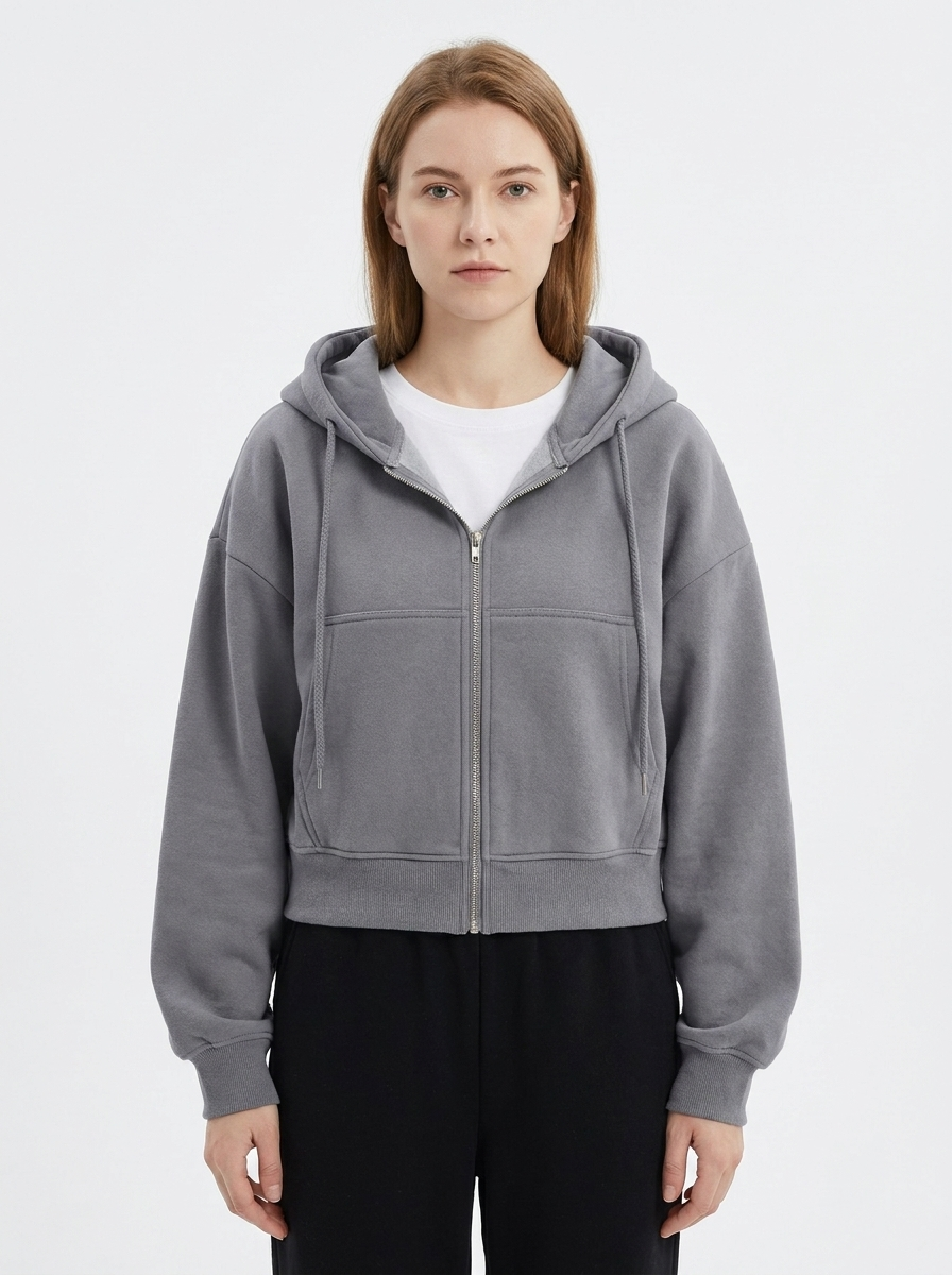 Women's Zip-Up Hoodie Cropped Oversized Fleece Winter Sweatshirt