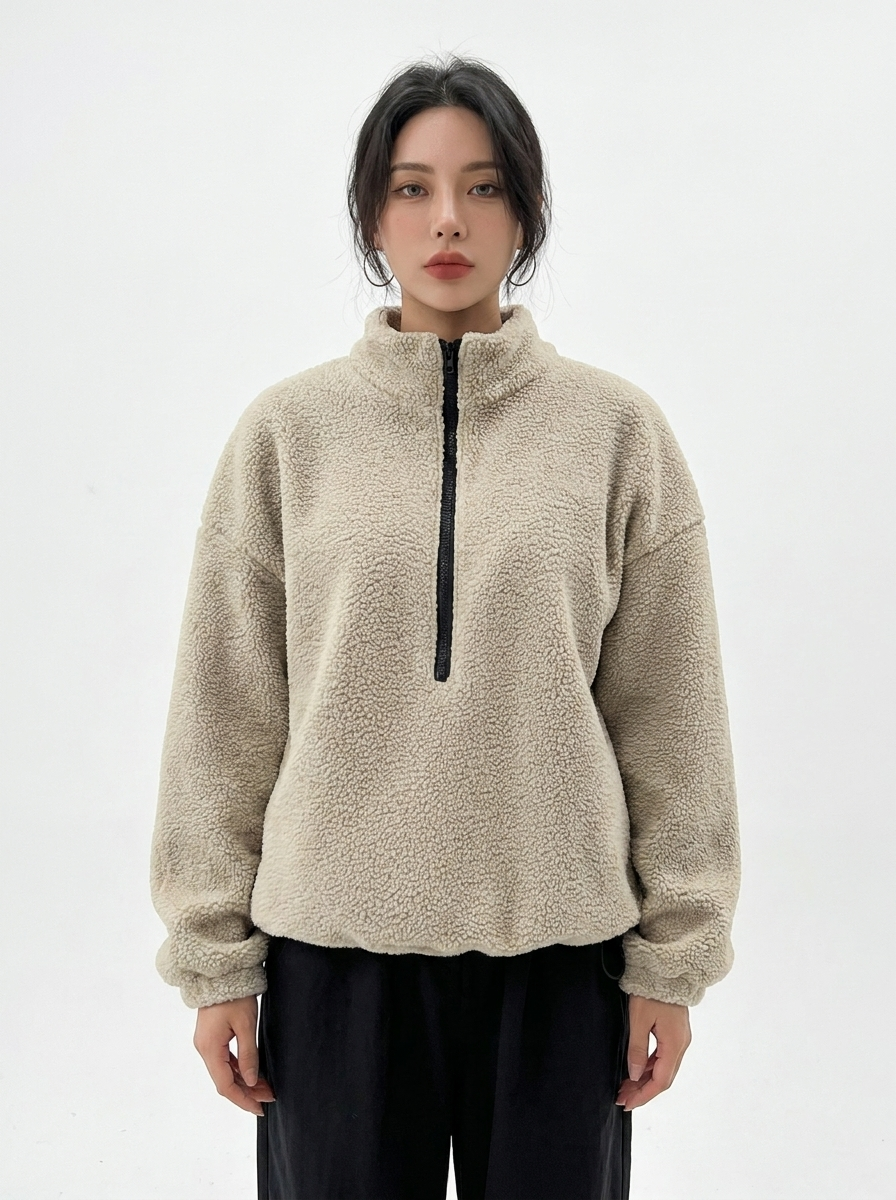 Women's Sherpa Fleece Pullover Quarter-Zip Oversized Winter Sweatshirt