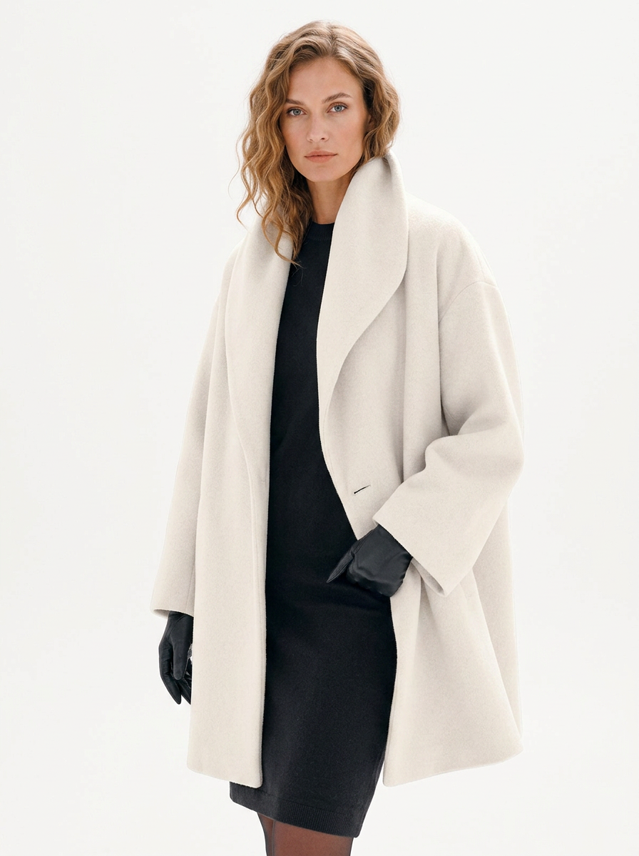 Women's Wool Blend Coat Oversized Collar Open-Front Midi Winter Jacket