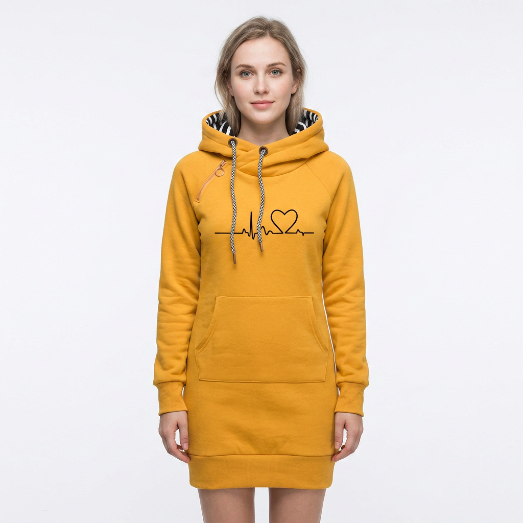 Women's Hoodie Dress Graphic Print Drawstring Fitted Winter Sweatshirt