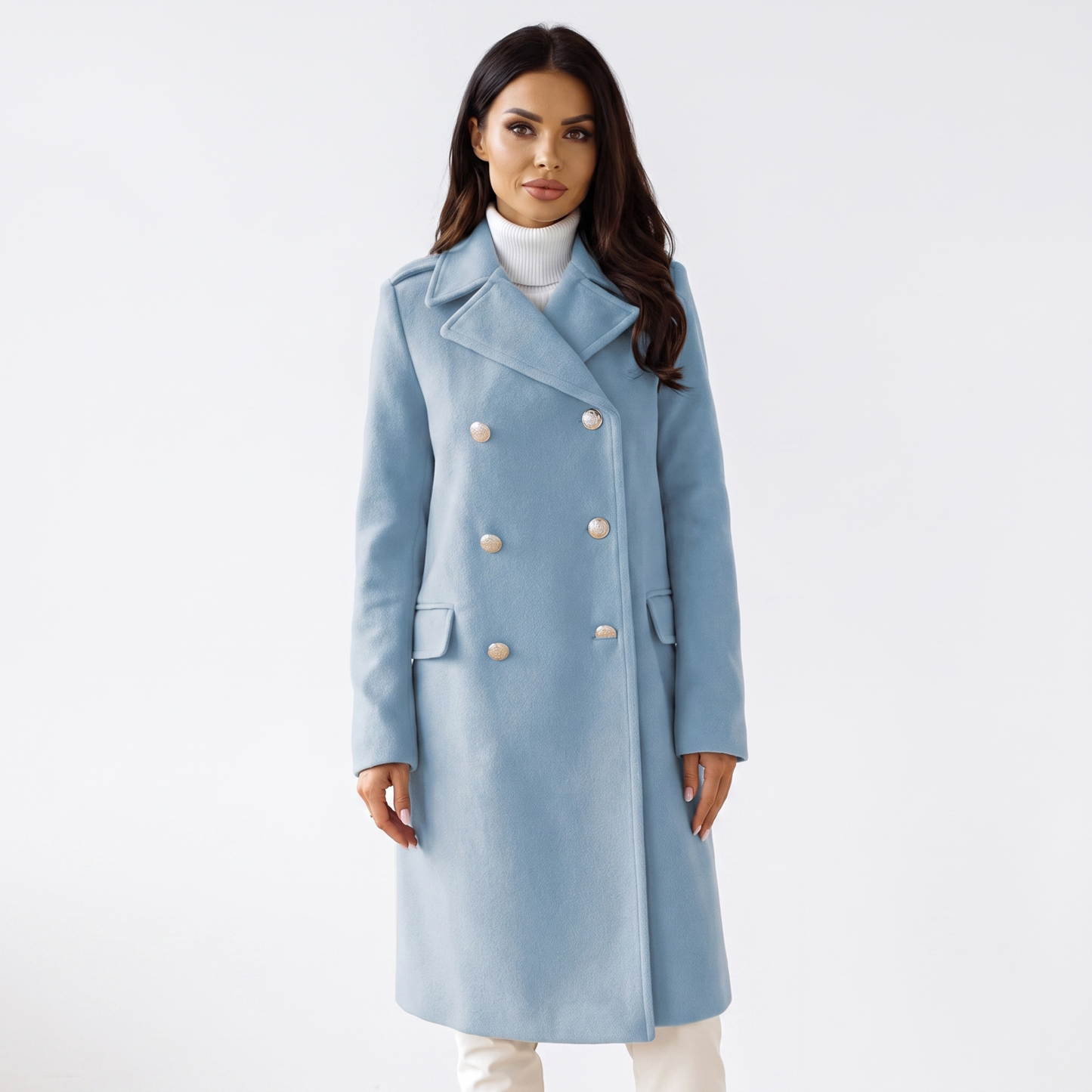 Women's Double-Breasted Wool Coat Long Tailored Winter Overcoat