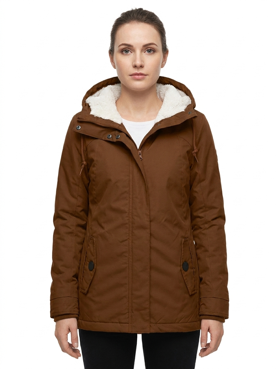Women's Sherpa Lined Hooded Coat Snap Button Winter Jacket