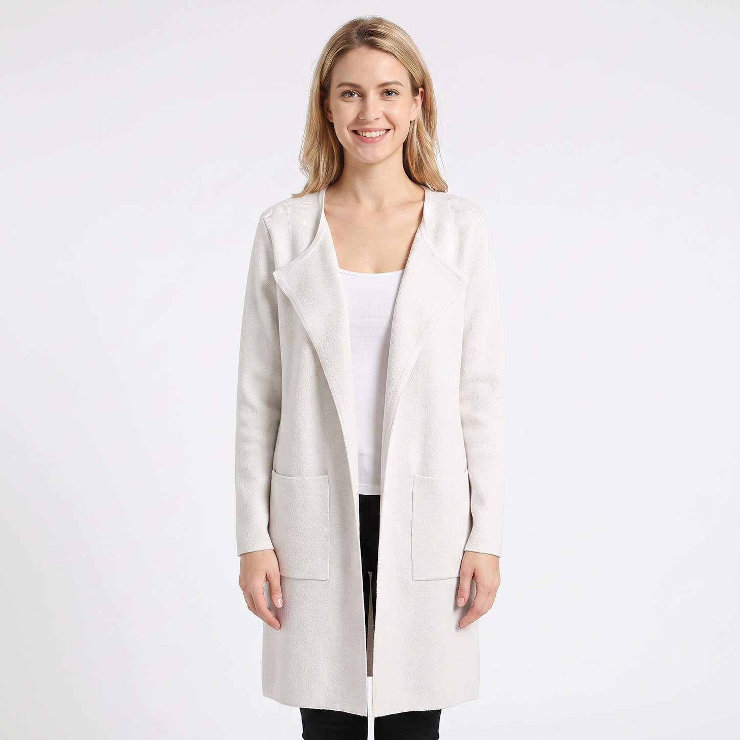 Women's Longline Cardigan Open-Front Knit Coat with Pockets