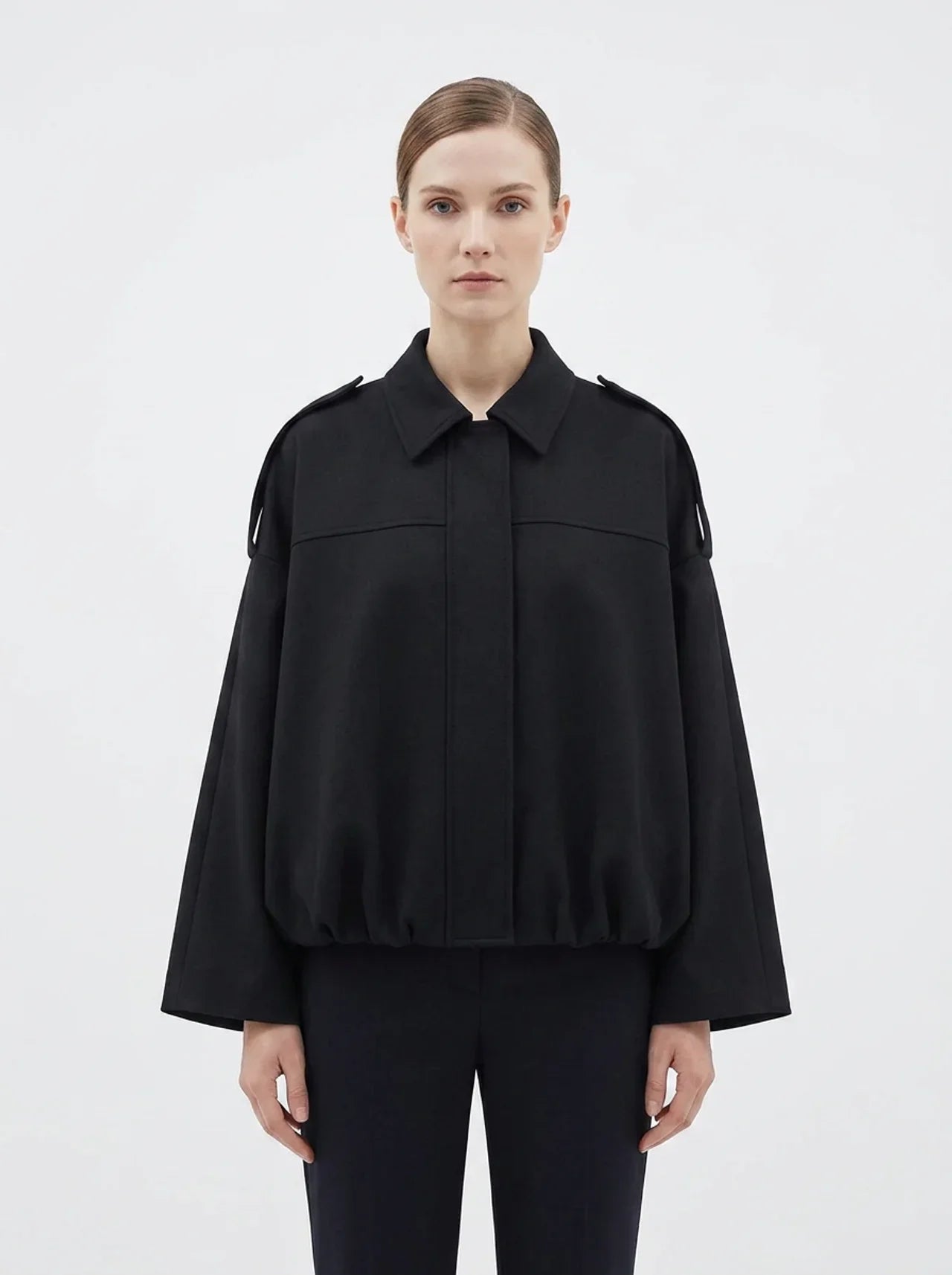 Women's Oversized Bomber Jacket Balloon Sleeve Cropped Zip-Up