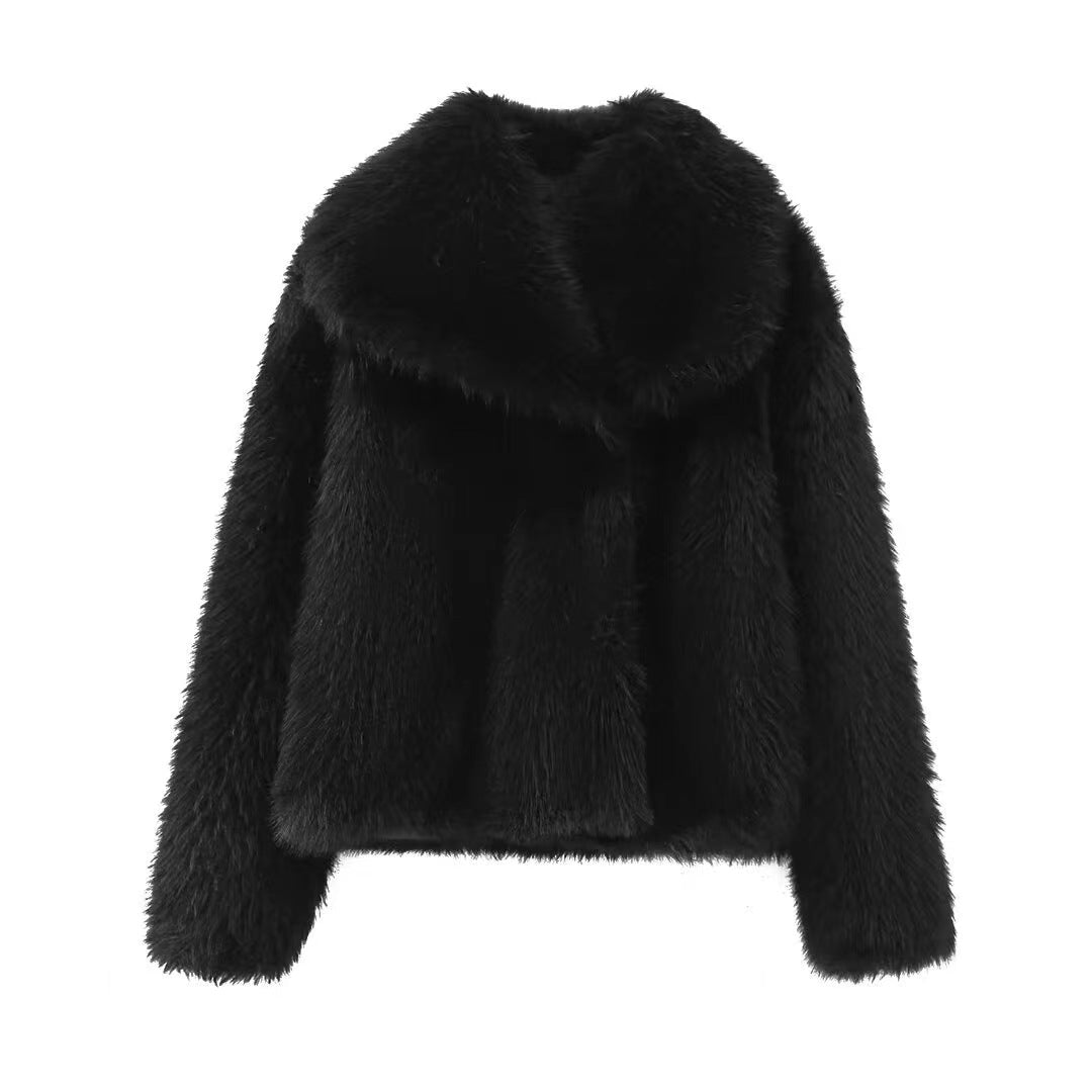 Women's Faux Fur Jacket – Oversized Shaggy Faux Fur Cropped Coat