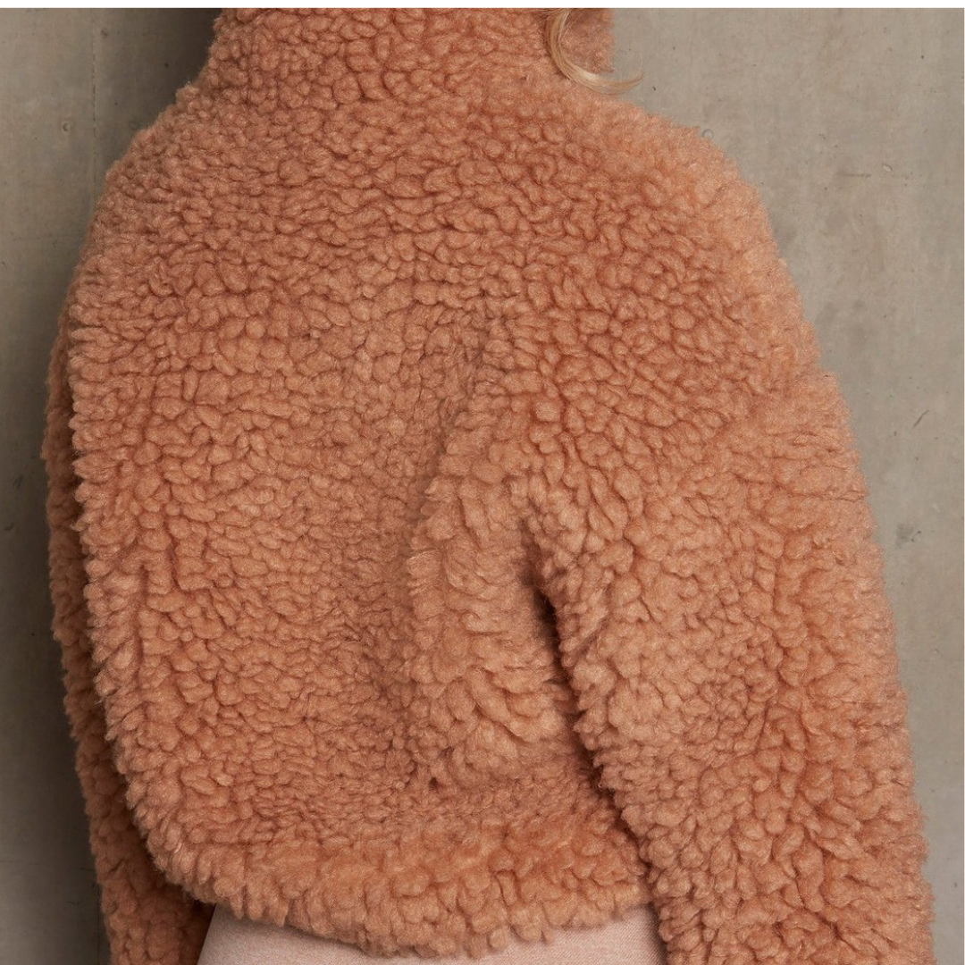 Women's Cropped Oversized Plush Sherpa Teddy Bomber Winter Jacket