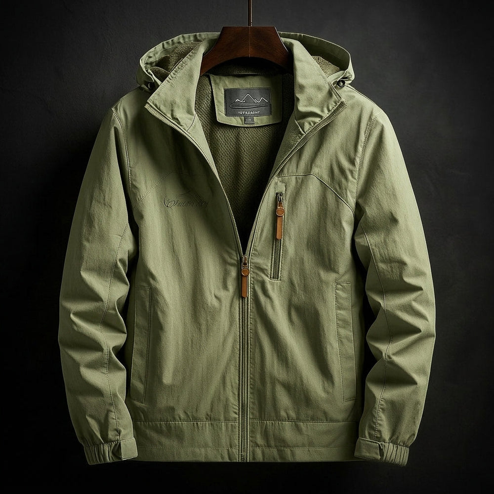 Men's Lightweight Hooded Rain Jacket in Olive Green