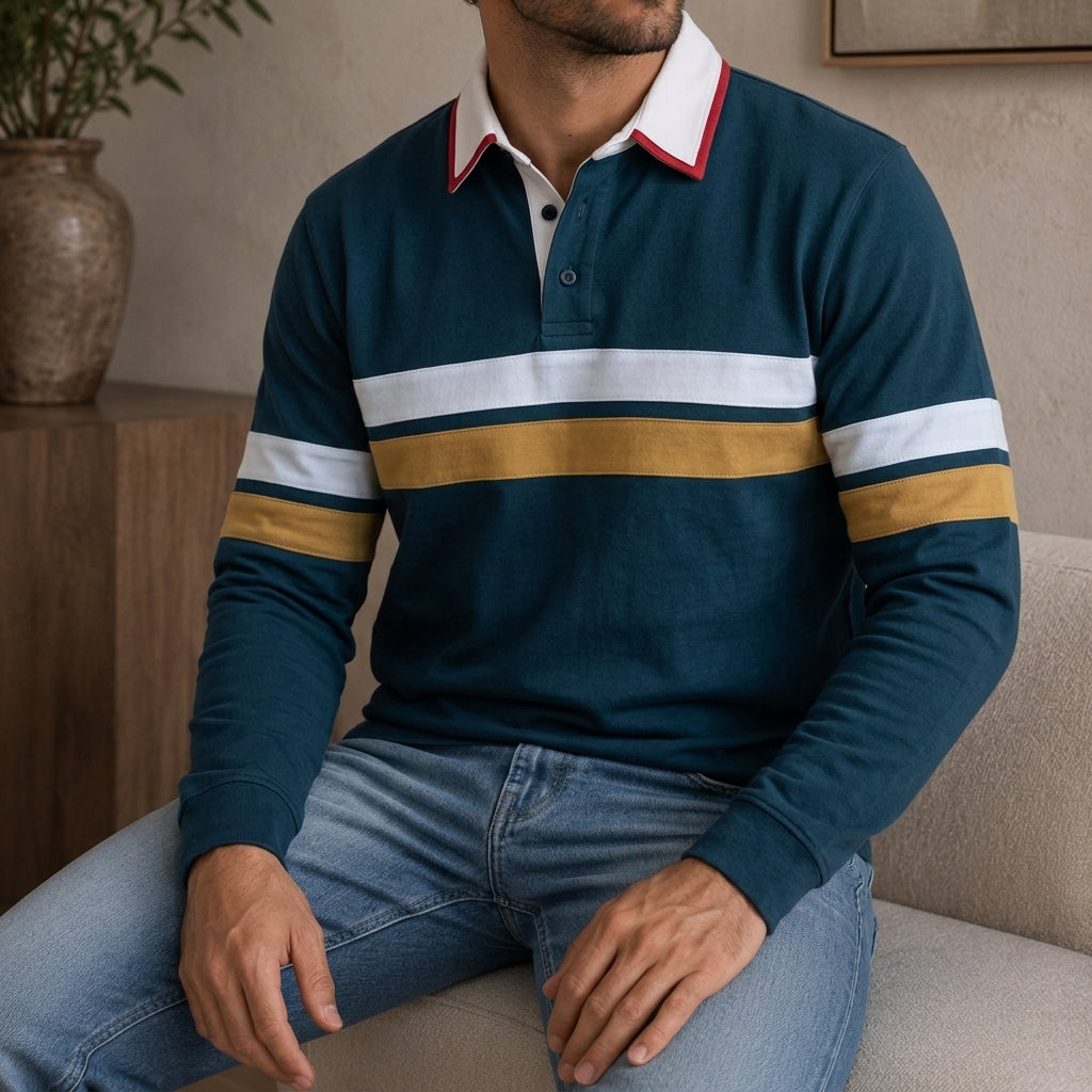 Classic Rugby Shirt for Men – Relaxed Fit Heavyweight Cotton Casual Top