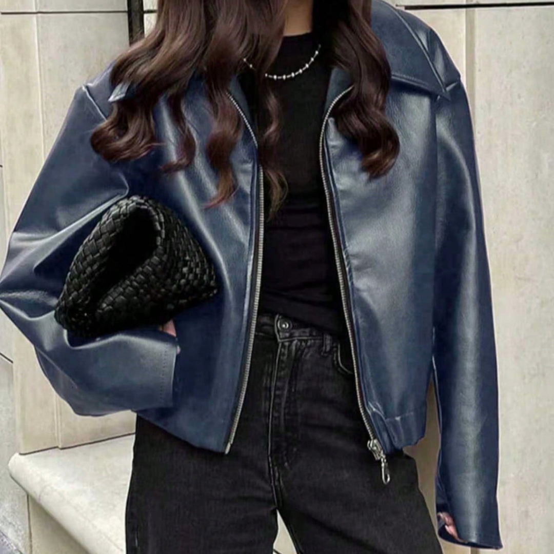 Women's Faux Leather Oversized Bomber Jacket