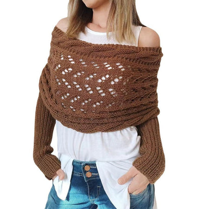 Women's Knit Shawl Open Lace Stitch Shoulder Wrap Ribbed Trim Winter