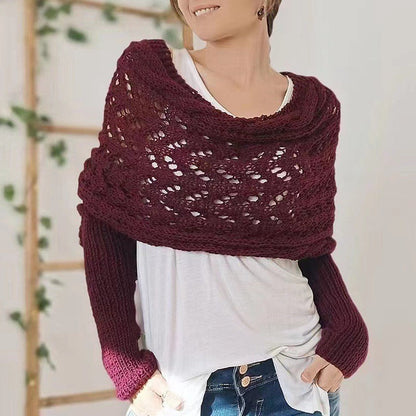 Women's Knit Shawl Open Lace Stitch Shoulder Wrap Ribbed Trim Winter
