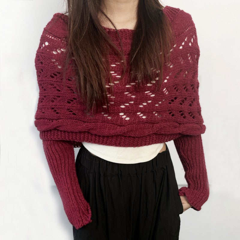 Women's Knit Shawl Open Lace Stitch Shoulder Wrap Ribbed Trim Winter