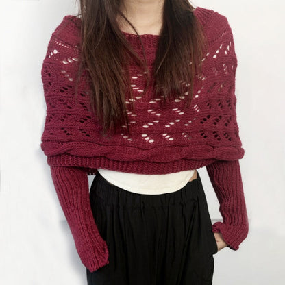 Women's Knit Shawl Open Lace Stitch Shoulder Wrap Ribbed Trim Winter