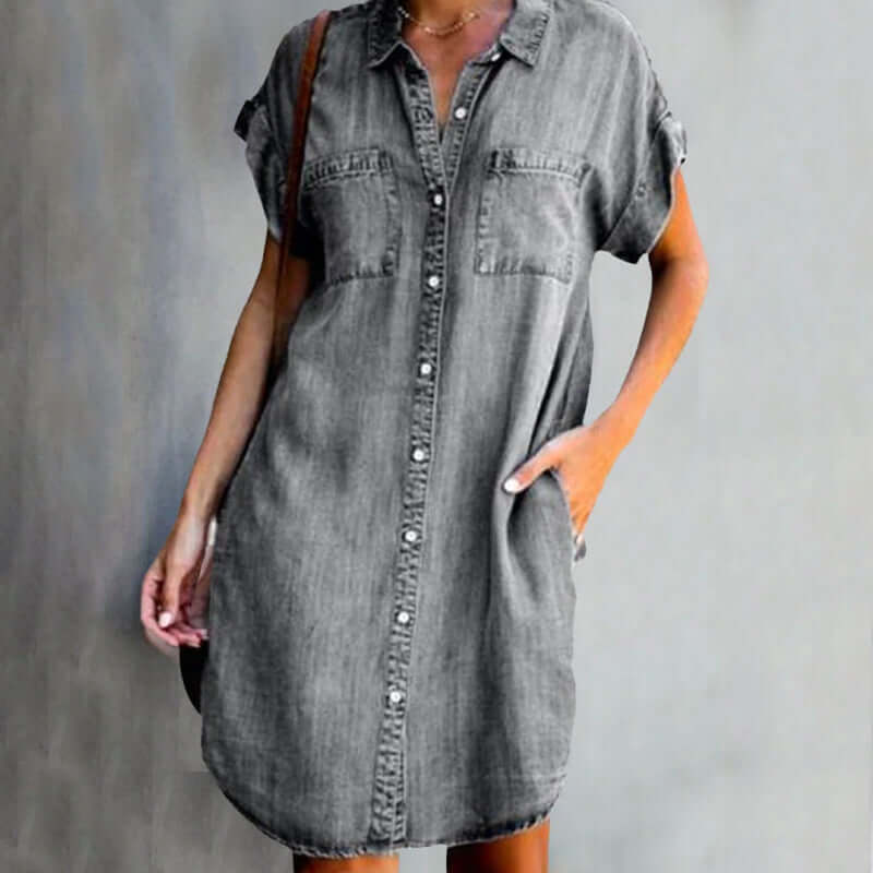 Women's Denim Midi Dress with Pockets