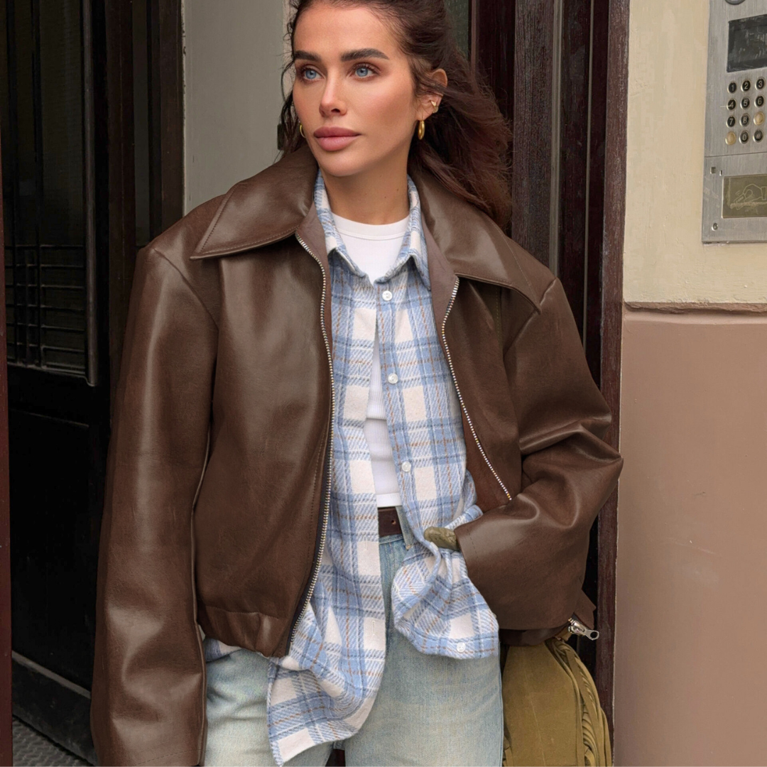 Women's Faux Leather Oversized Bomber Jacket
