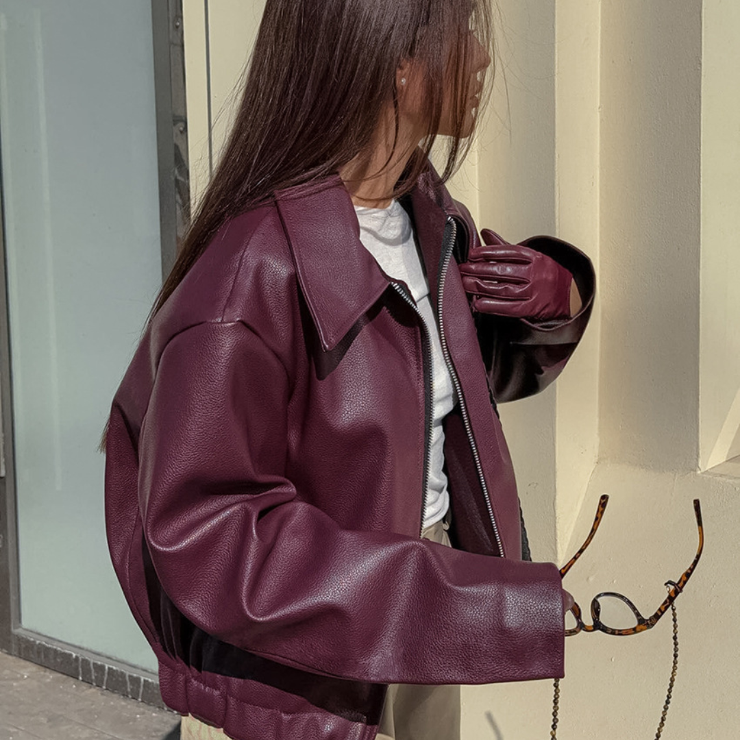 Women's Faux Leather Oversized Bomber Jacket
