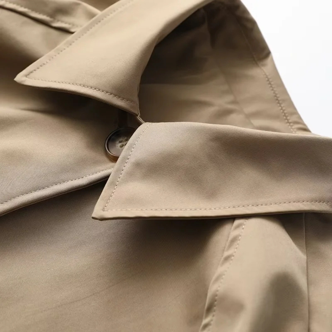 Check-Lined Single-Breasted Trench Coat