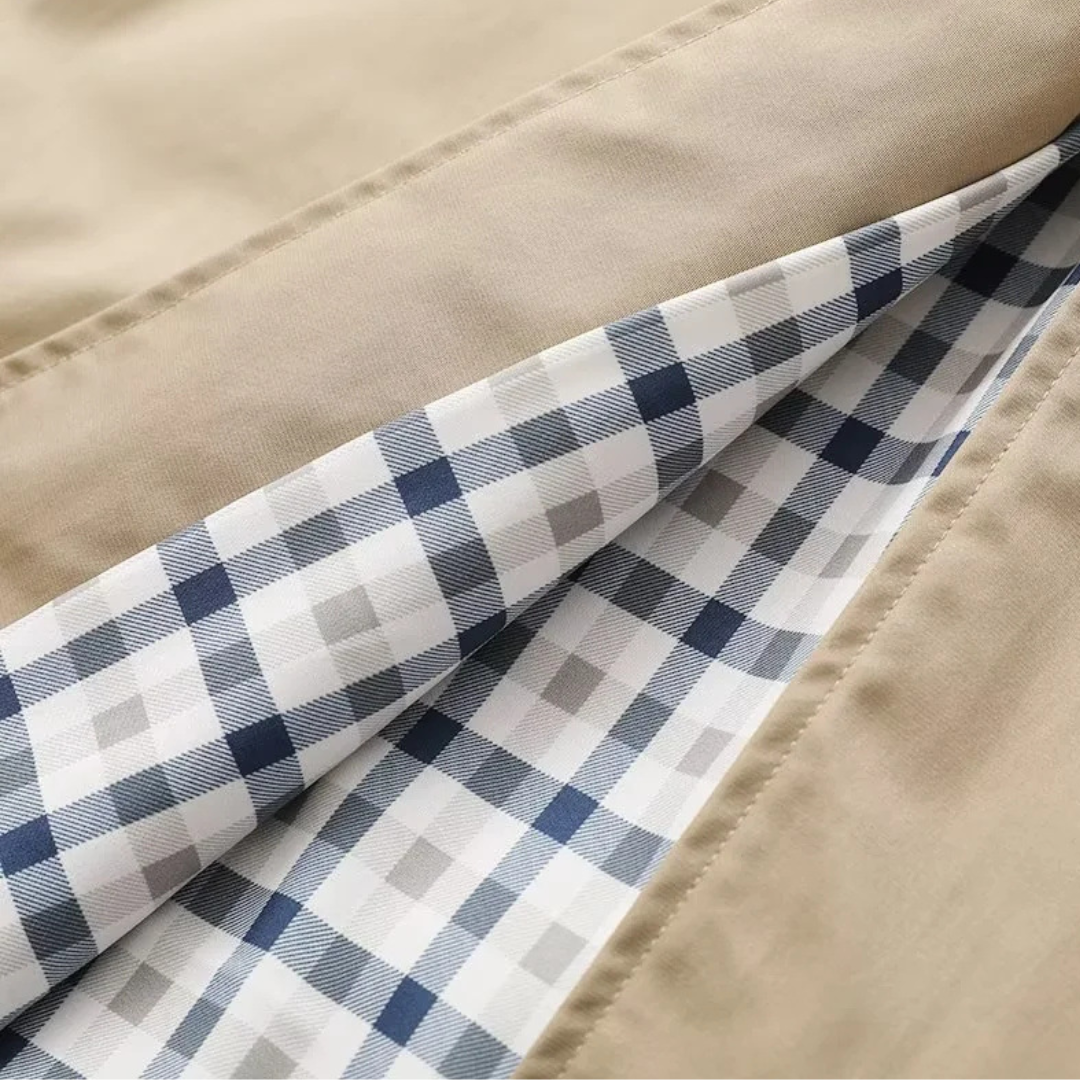 Check-Lined Single-Breasted Trench Coat
