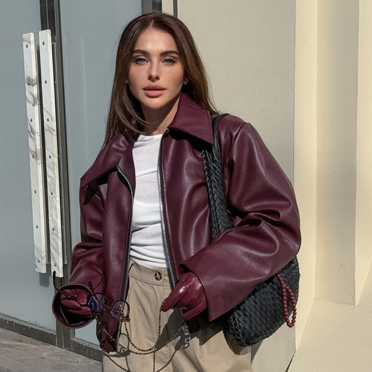 Women's Faux Leather Oversized Bomber Jacket