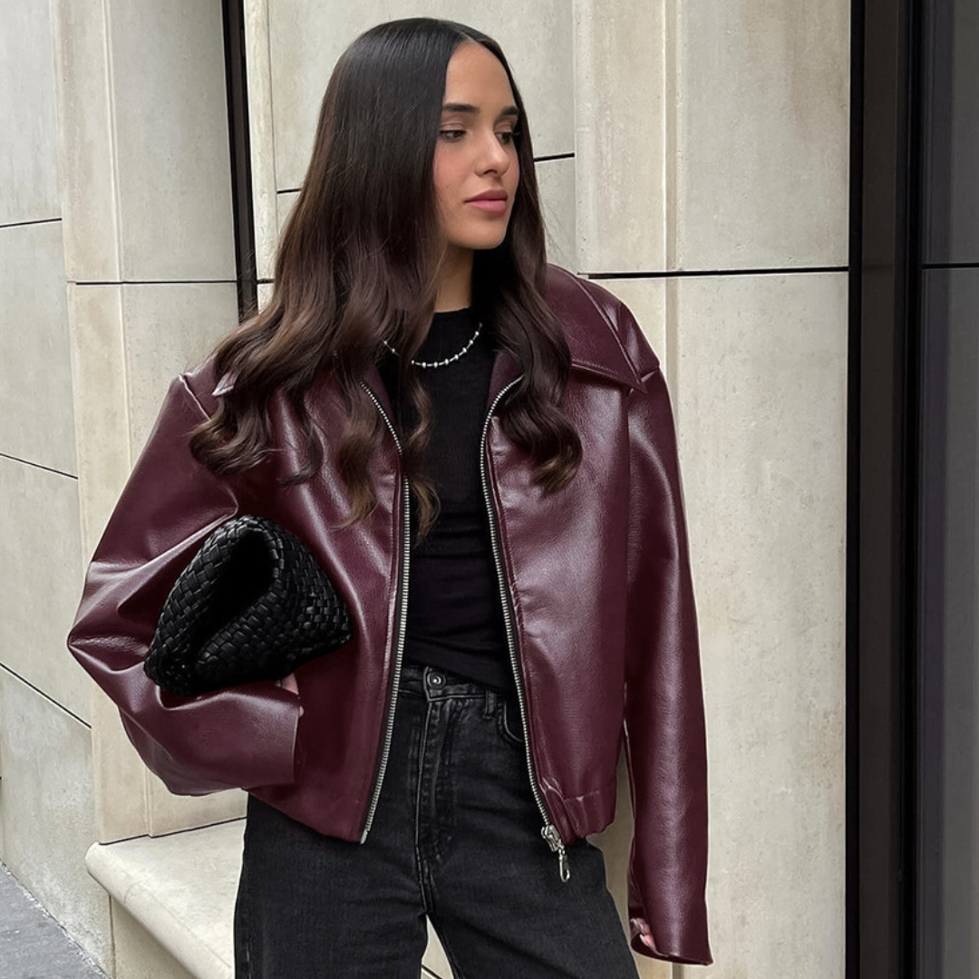 Women's Faux Leather Oversized Bomber Jacket