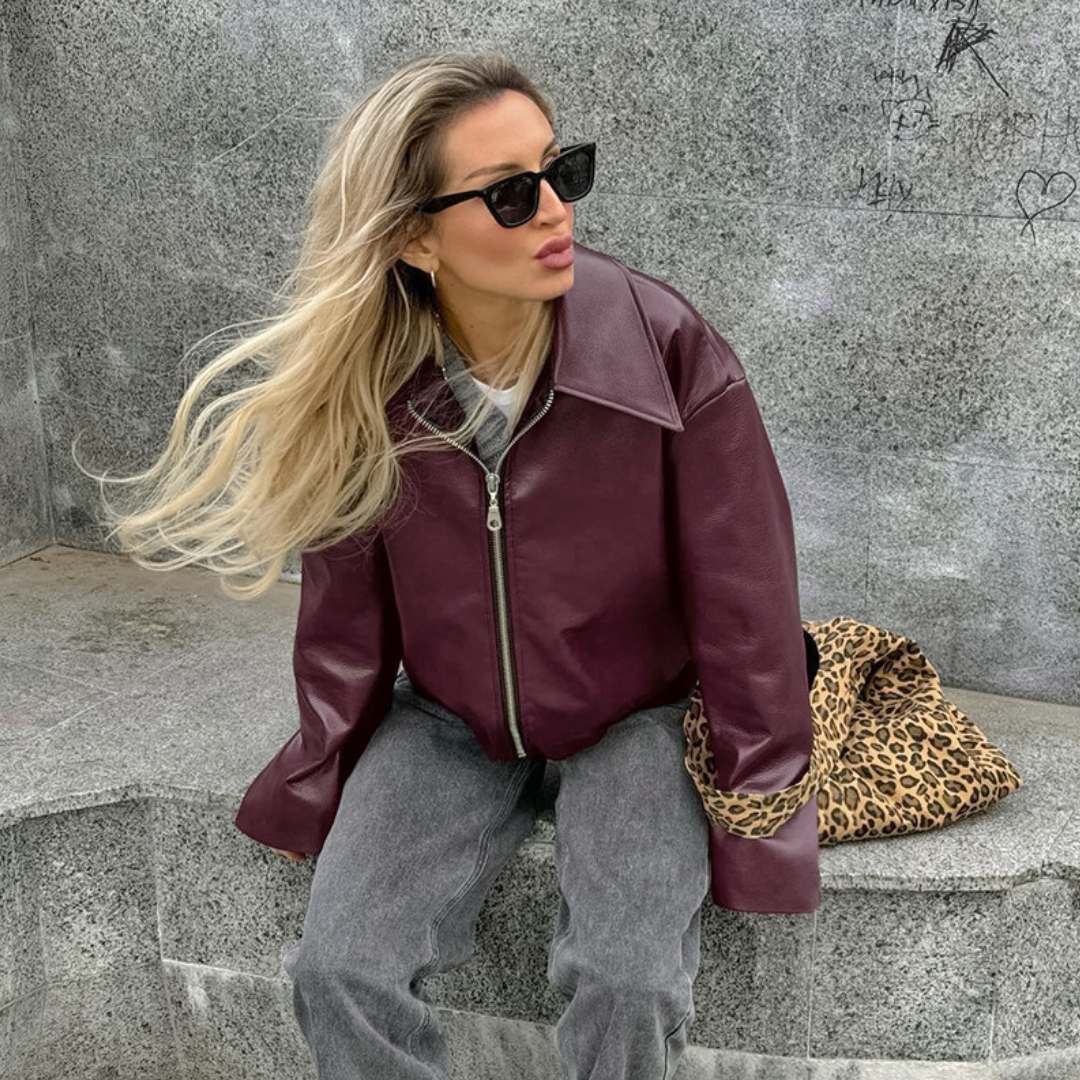 Women's Faux Leather Oversized Bomber Jacket