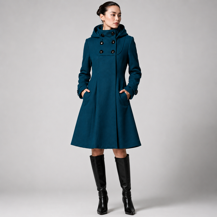 Wool Blend A-Line Hooded Coat