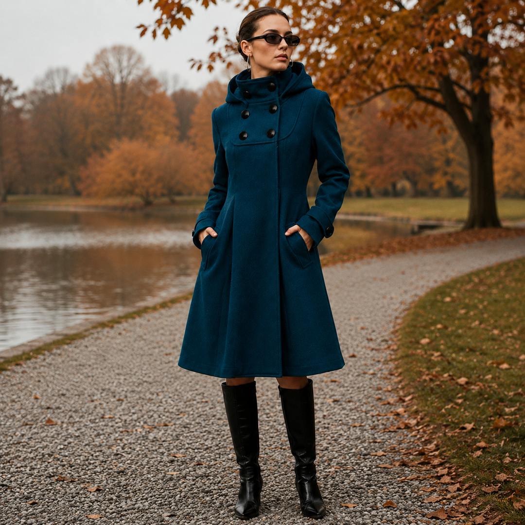 Wool Blend A-Line Hooded Coat