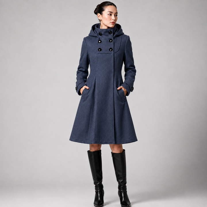 Wool Blend A-Line Hooded Coat
