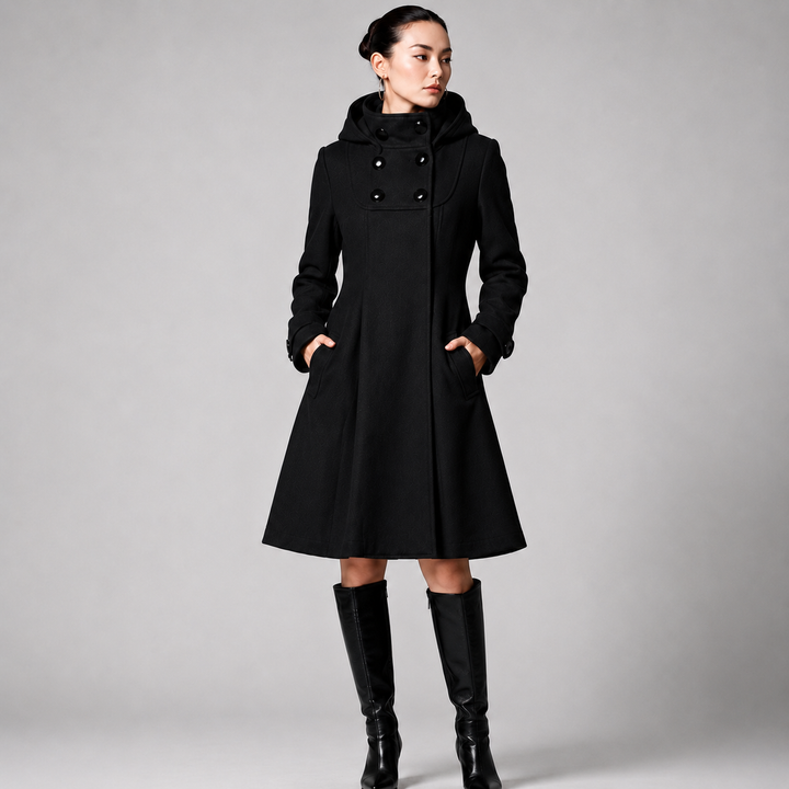 Wool Blend A-Line Hooded Coat