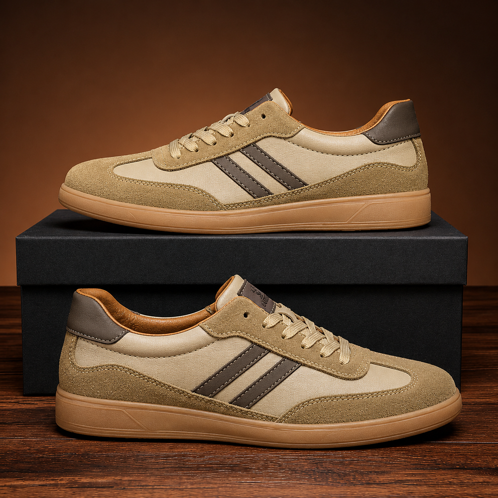 Men's Suede Leather Lace-Up Low-Top Sneakers Khaki