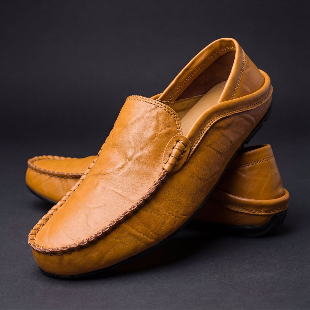Men's Tan Leather Slip-On Loafers Beige