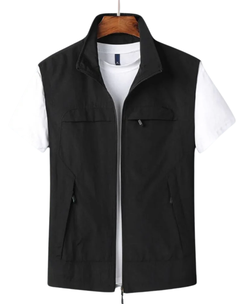 Men's Zip-Up Stand-Collar Sleeveless Utility Vest Black