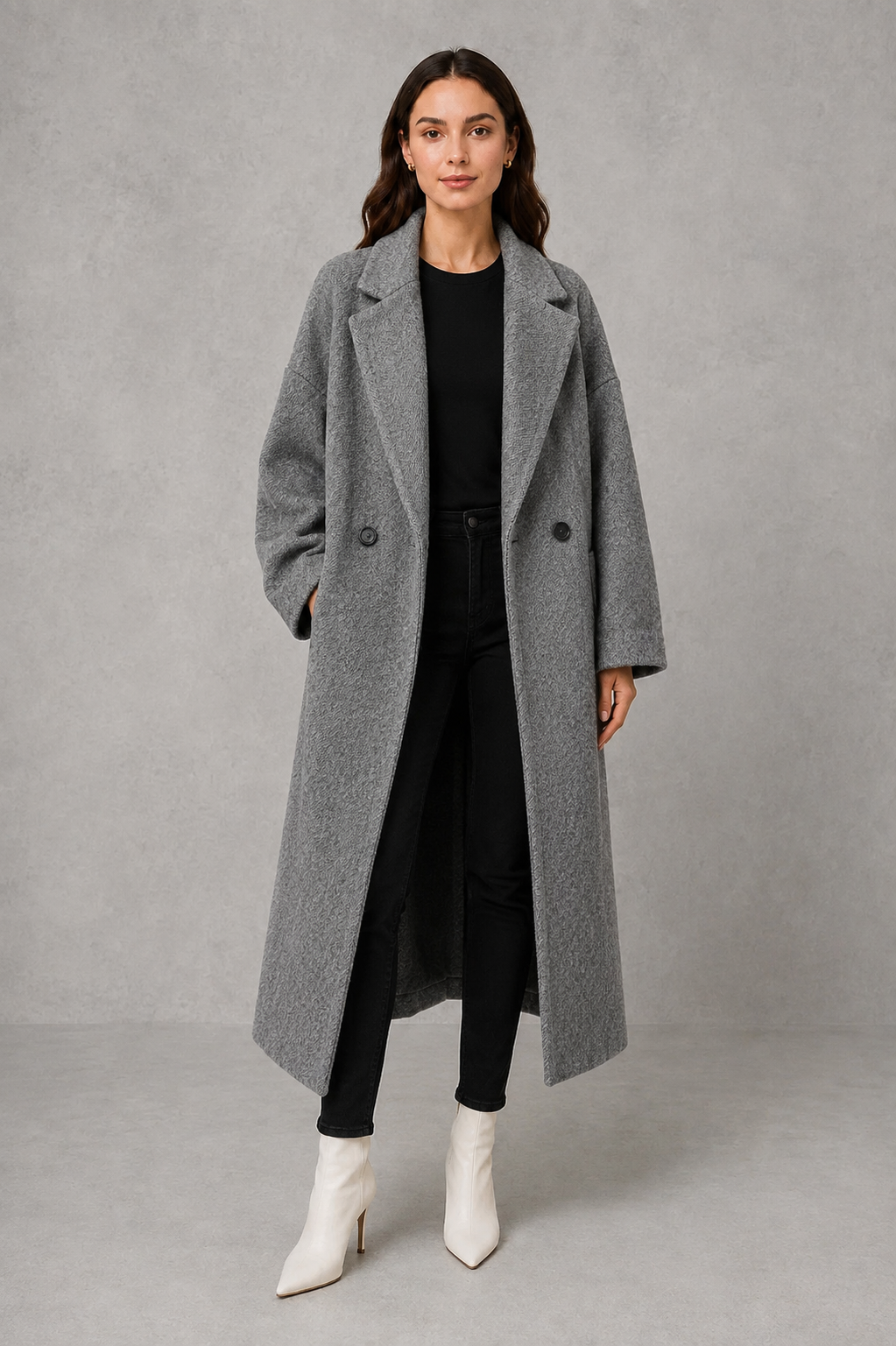 Women's Longline Button-Up Maxi Coat in Gray