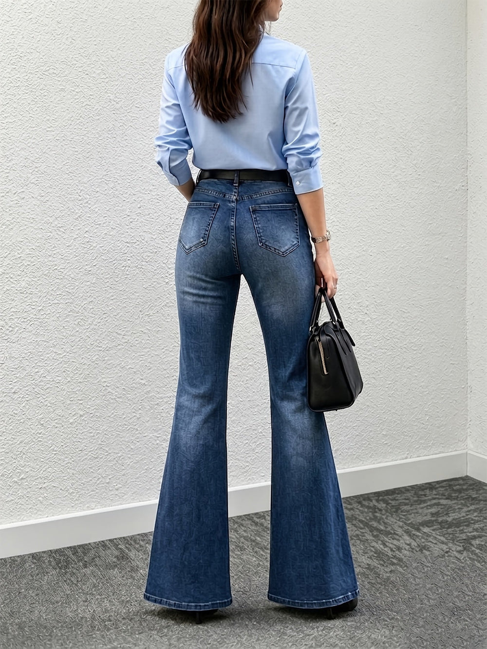 Women's High-Waist Flare-Leg Denim Pants 1