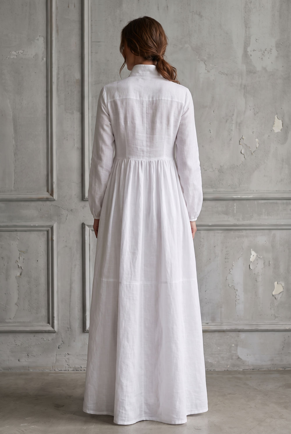 Women's Long-Sleeve Button-Front Maxi Shirt Dress