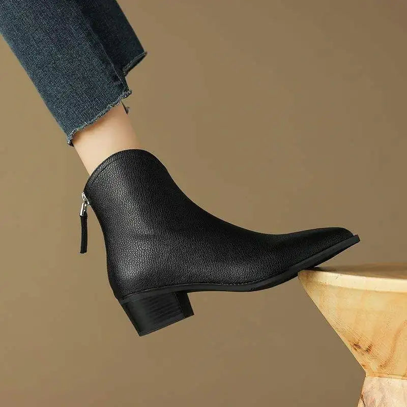 Women's Pointed-Toe Block-Heel Ankle Boots Black