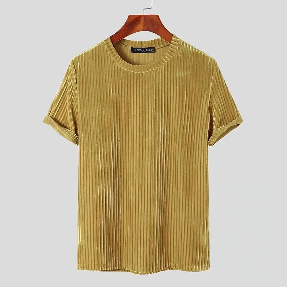 Women's Ribbed Crew-Neck Short-Sleeve T-Shirt Hip-Length 1