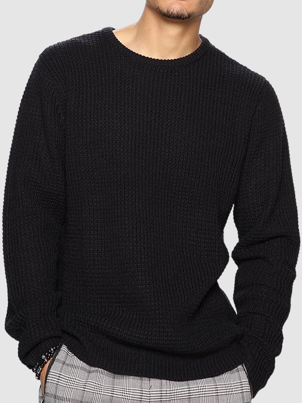 Men's Textured Knit Crew Neck Sweater in Black