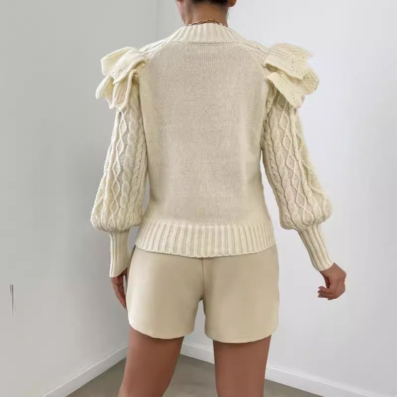 Women's Ruffle Cable-Knit Sweater